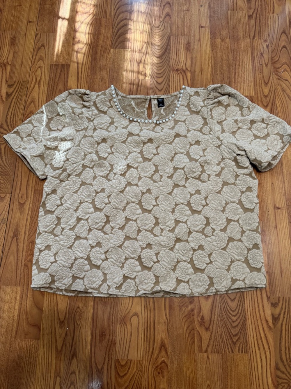 Textured Floral Pearl-Trim Blouse - Cream